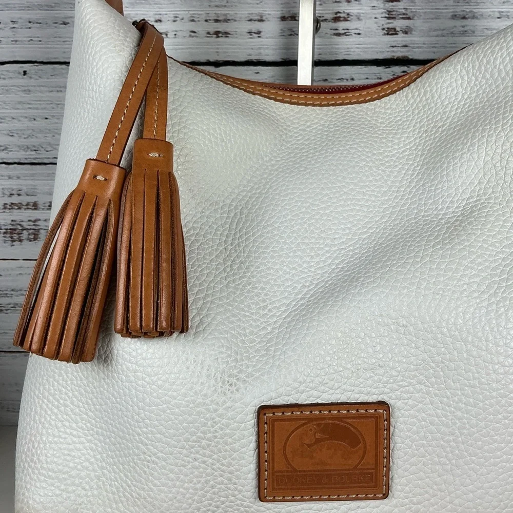 Dooney & Bourke Shoulder Bag Bone White Hobo Purse with Tan Accents‎ Leather